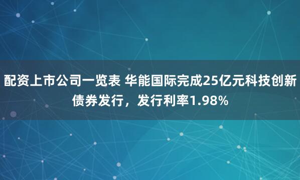 配资上市公司一览表 华能国际完成25亿元科技创新债券发行，发行利率1.98%